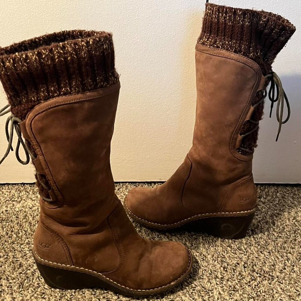 Ugg Australia Skylair Size 7 Suede Leather Knitted Cuff Cottagecore Winter - Picture 4 of 8